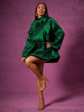 Twirl into sophistication with this show-stopping taffeta dress that's equal parts fun and fabulous. The charming bow tie detail adds a flirty touch at the neckline, while voluminous bubble sleeves create an enchanting silhouette that turns heads. Crafted from luxurious taffeta fabric, this dress delivers that coveted crisp texture and graceful movement. Perfect for special occasions, parties, or whenever you want to feel absolutely radiant. Effortless elegance has never looked this good—or felt this playfu