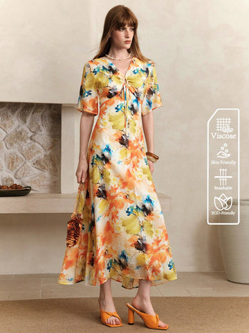 Step into summer with this playful tie-dye V-neck dress designed for effortless style. Its breezy fabric and flattering cut make it your go-to for vacations or casual days out. Brighten your wardrobe and enjoy comfort that moves with you wherever the day takes you.