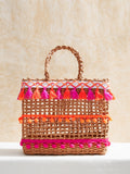 This stylish woven handbag is perfect for teens looking to make a statement. With its trendy design and chic wicker material, it's the perfect accessory for any outfit. Whether you're heading to school or out with friends, this handbag will elevate your look and show off your unique sense of style.