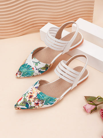 Effortlessly elevate your style with our Chic Tropical Print Pointed-Toe Ankle Strap Flats. The vibrant tropical print adds a touch of fun to any outfit, while the pointed-toe design adds a sleek and sophisticated touch. The ankle strap ensures a secure and comfortable fit.