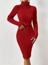 Elevate your winter wardrobe with our Chic Twist-Front Turtleneck Sweater Dress. The twist-front design and raglan sleeves add a unique touch to this cozy turtleneck dress. Perfect for a day at the office or a night out, this dress is sure to keep you stylish and warm.