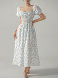 This Chic Unity dress features a dainty ditsy floral print and playful puff sleeves. The front knot detail adds an extra touch of whimsy to this elegant piece. Stay stylish and comfortable with this fashion-forward dress.