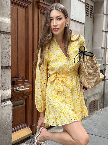 Step into autumn with effortless charm in this Chic V-Neck Hollow-Out Embroidery Long Sleeve Dress. Playfully blending delicate embroidery with flirty hollow-out details, it’s designed to keep you cozy while turning heads. The flattering V-neck and long sleeves make it the perfect pick for crisp days and cozy nights. Whether you're strolling through fallen leaves or heading out for pumpkin spice everything, this dress adds a touch of fun elegance to your seasonal wardrobe.