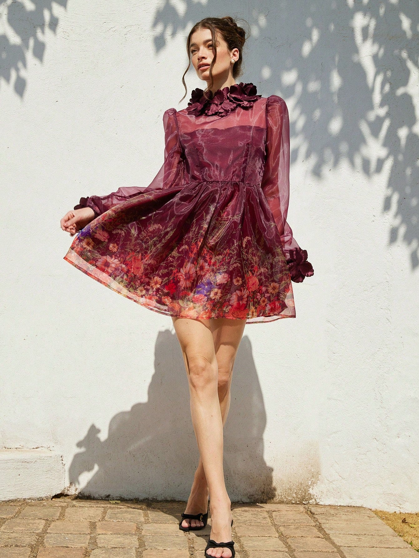 Be the life of the party in this Chic V-Neck Mini Dress, featuring a stunning floral organza design. Perfect for elegant holiday parties, this dress will have you feeling and looking your best. With a flattering V-neckline and a flirty mini length, you'll be sure to turn heads and make a statement in this unique dress.