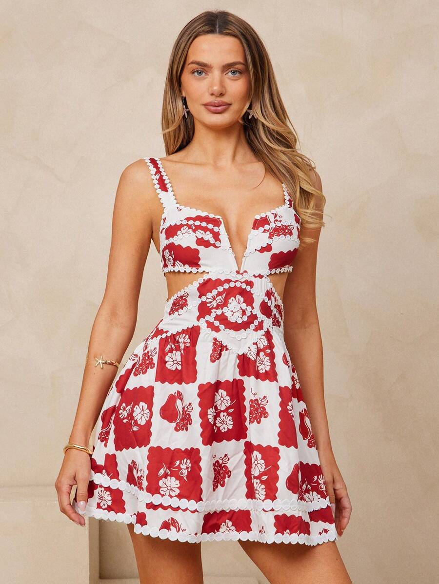 Step out in style with this playful V-neck plaid mini dress, featuring delicate floral lace details that add a touch of charm. Lightweight and breezy, it’s your go-to choice for vacations or casual outings where comfort meets chic. Embrace effortless fun and flair wherever you wear it!