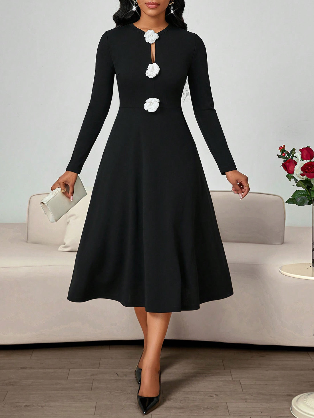 Make a statement in this eye-catching V-neck dress that hugs your curves in all the right places! The dramatic leg of mutton sleeves add a touch of vintage glamour, while shimmering gold sequins ensure you'll sparkle from every angle. Perfect for turning heads at your next special occasion or night out on the town!