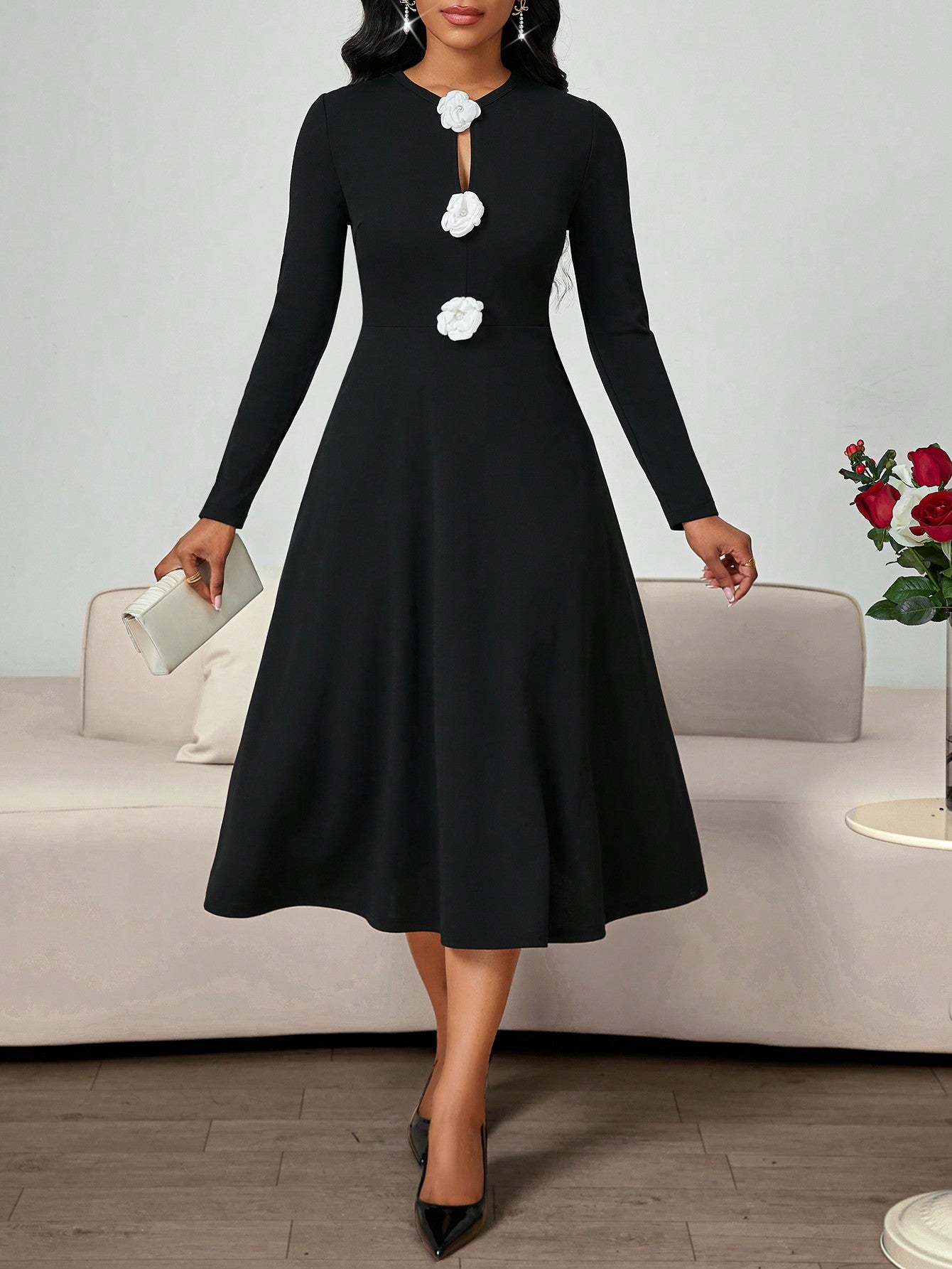 Make a statement in this eye-catching V-neck dress that hugs your curves in all the right places! The dramatic leg of mutton sleeves add a touch of vintage glamour, while shimmering gold sequins ensure you'll sparkle from every angle. Perfect for turning heads at your next special occasion or night out on the town!