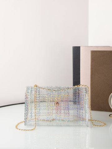 Introducing the Chic & Versatile Clear Chain Square Bag! Perfect for teen girls looking for a stylish and practical accessory for school and travel. With its clear design, this bag is versatile and can hold all your essential items. Get yours now and add some flair to your daily routine!