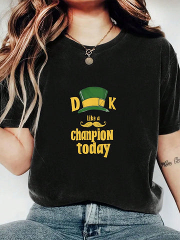 Get lucky in style with our Chic & Versatile Lucky Print Crew Neck T-Shirt! Lightweight and casual, this tee is perfect for any occasion. Its unique print adds a touch of charm while the crew neck design ensures a comfortable fit. A must-have addition to any wardrobe.