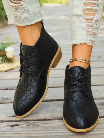 These Chic & Versatile Black Low Heel Lace-Up Boots are the perfect addition to your wardrobe. With a sleek and stylish design, these boots are ideal for both work and autumn-winter style. The low heel provides comfort and the lace-up feature adds a touch of sophistication. Elevate your look with these must-have boots.