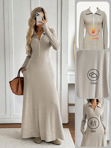 Slip into timeless elegance with this vintage-inspired beige knit maxi dress—your new go-to for cozy autumn and winter days. The crisp collared neckline adds a touch of sophistication, while the graceful flared hem creates a flattering silhouette that moves beautifully. Crafted from soft, warm knit fabric, it's the perfect piece for layering or wearing solo. Whether you're heading to brunch, a casual dinner, or just want to feel put-together while staying comfortable, this dress delivers effortless style th