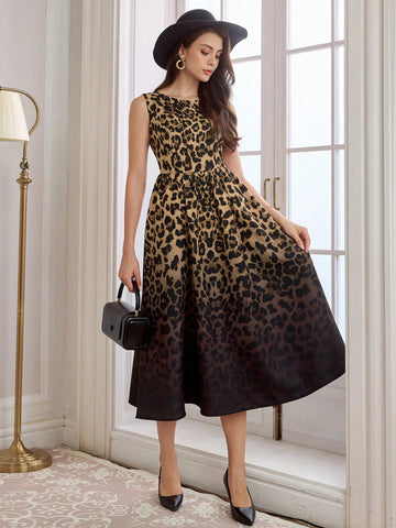 Add a touch of vintage charm to your wardrobe with our Chic Vintage-Inspired Sleeveless A-Line Midi Dress. Featuring a stylish and timeless leopard print, this dress is perfect for any occasion. Stay comfortable and stylish with convenient pockets and a flowy A-line silhouette.