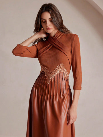 Get ready to wow in this Chic Vintage A-Line Midi Dress! The cross V-neck adds an edge to this classic silhouette, while the long sleeves keep you covered and comfortable. Perfect for any occasion, you'll be sure to turn heads and feel effortlessly stylish in this dress.