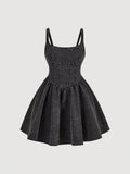 Get ready to slip into style with this Chic Vintage Denim Slip Dress! Featuring spaghetti straps and a sleek vintage denim design, this dress will have you feeling effortlessly stylish. Perfect for any occasion, you'll love the unique, quirky vibe it adds to your wardrobe. (Sleeveless and sassy, this dress is all about chic comfort!)