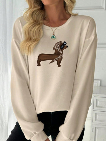 Upgrade your casual style with our Chic Vintage Dog Print Sweatshirt. Made with high-quality materials, this sweatshirt features a stylish dog print and comes with a matching headband. Effortlessly elevate your everyday look while staying comfortable and chic. Get yours now for a timeless and versatile addition to your wardrobe.