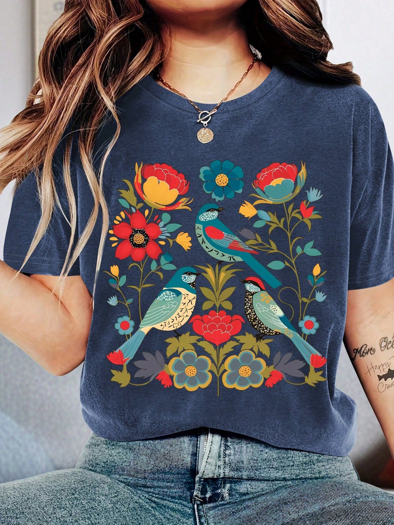 Add a touch of vintage charm to your wardrobe with our Chic Vintage Floral Bird Print Tee! With a whimsical bird print and short sleeves, this tee is both stylish and comfortable. Perfect for any casual outing, it's a must-have for fashion-forward individuals looking to stand out from the crowd.