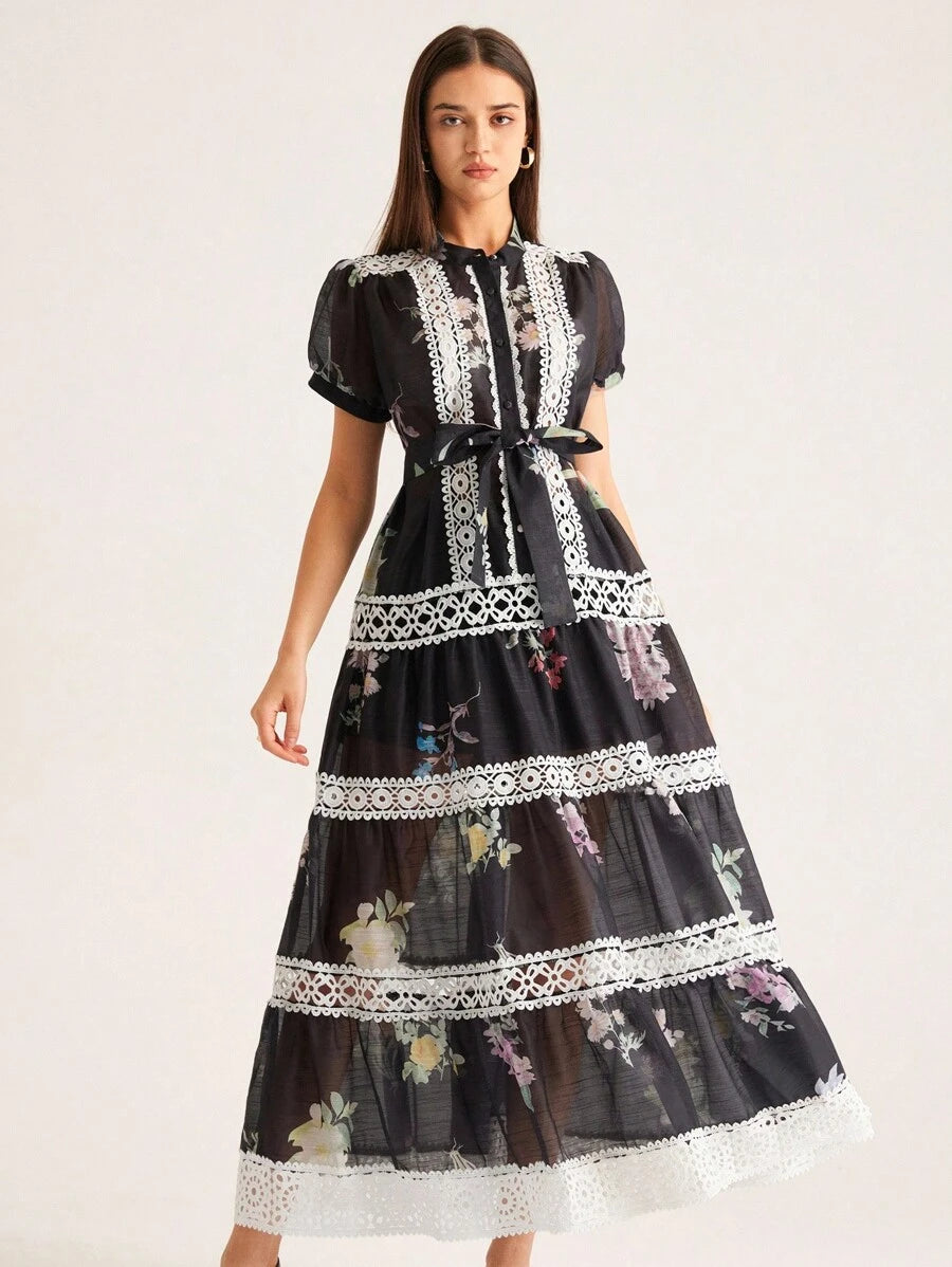 Step into timeless charm with this Chic Vintage Floral Chiffon Dress. Delicate lace trim and dreamy puff sleeves add a flirty touch to the soft, flowing chiffon fabric. Perfect for twirling through sunny afternoons or making a statement at your next garden party, this dress blends vintage elegance with playful flair. Feel effortlessly graceful and uniquely you!