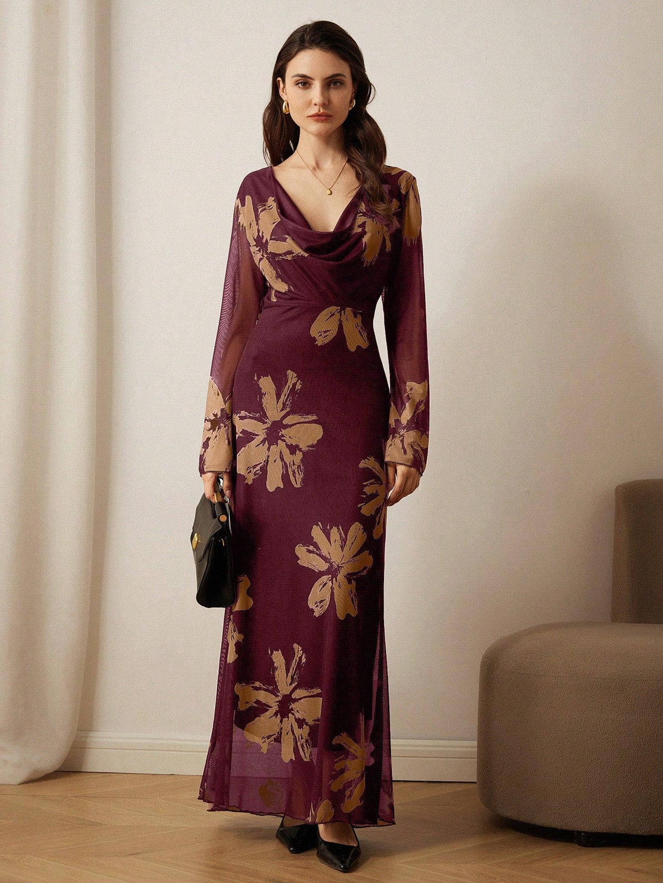 Embrace your romantic side with our Chic Vintage Floral Long Sleeve Dress. Perfect for autumn, the elegant floral print adds a touch of charm to your wardrobe. With long sleeves for cooler weather, this dress easily transitions from day to night. Fall in love with your new go-to dress!