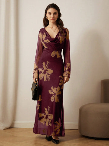 Embrace your romantic side with our Chic Vintage Floral Long Sleeve Dress. Perfect for autumn, the elegant floral print adds a touch of charm to your wardrobe. With long sleeves for cooler weather, this dress easily transitions from day to night. Fall in love with your new go-to dress!