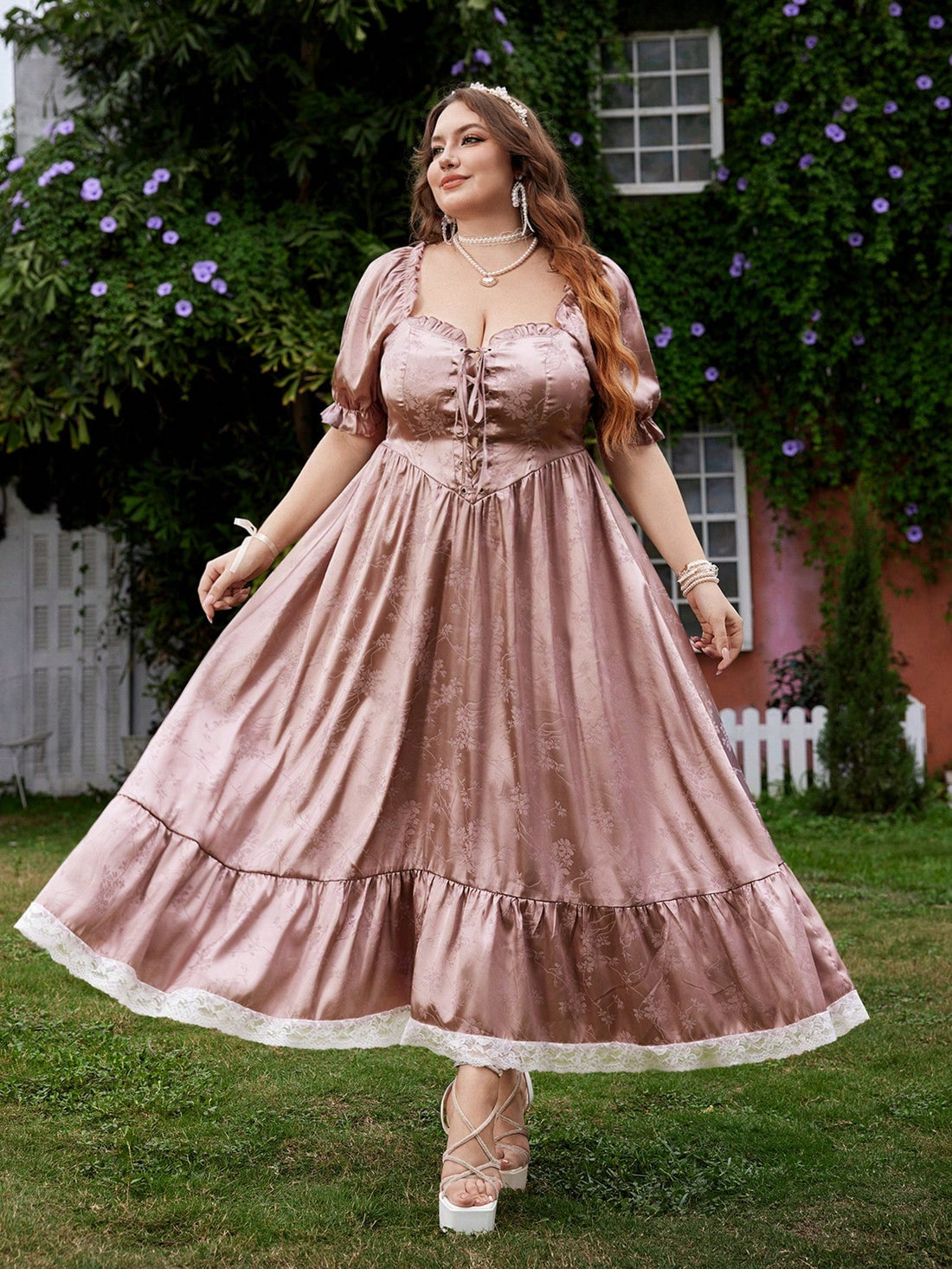 Step into timeless charm with this chic vintage French-style tea-length dress. Featuring playful puff sleeves and a delicate floral jacquard pattern, it’s designed to flatter with a drawstring waist that adds a touch of whimsy. Perfect for garden parties or casual strolls, this dress blends classic elegance with a fun, flirty vibe. Embrace your inner Parisian and let your style bloom!
