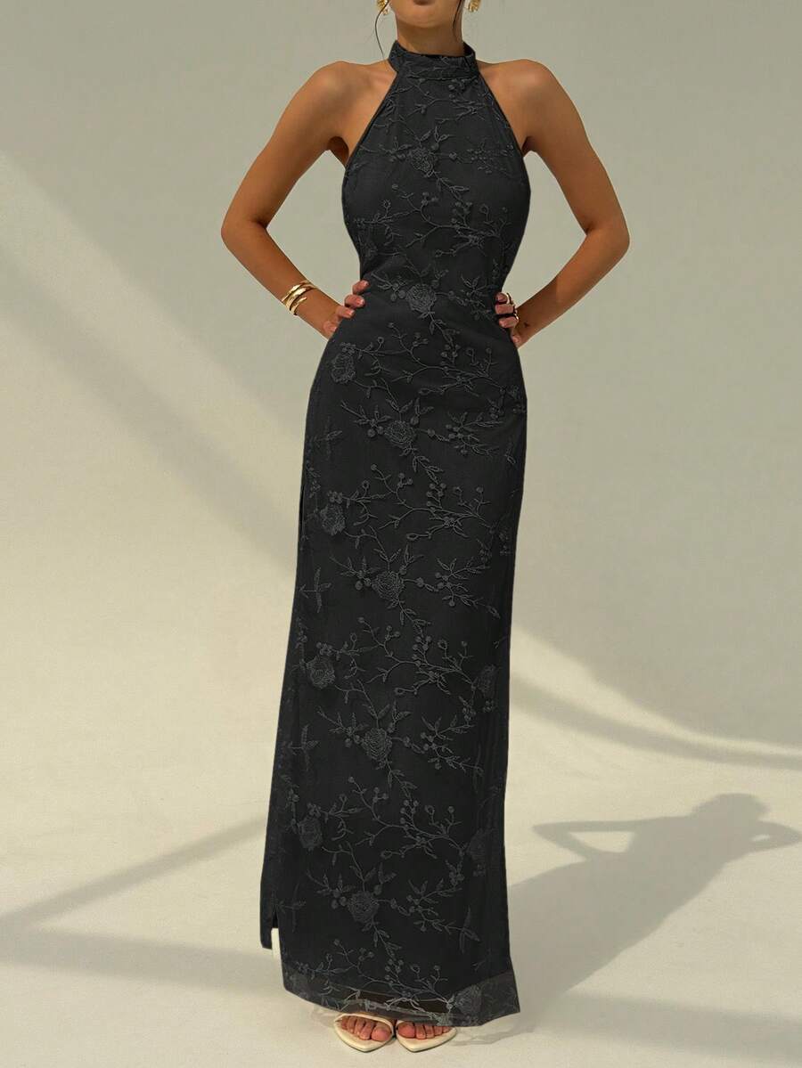 Turn heads at your next celebration in this stunning vintage-inspired lace gown. The delicate lace detailing pairs beautifully with a daring backless design and thigh-high slit, creating an effortlessly elegant silhouette that's equal parts sophisticated and flirty. Perfect for evening parties, festivals, and special occasions where you want to make a memorable entrance. Slip into timeless glamour and let your confidence shine through.