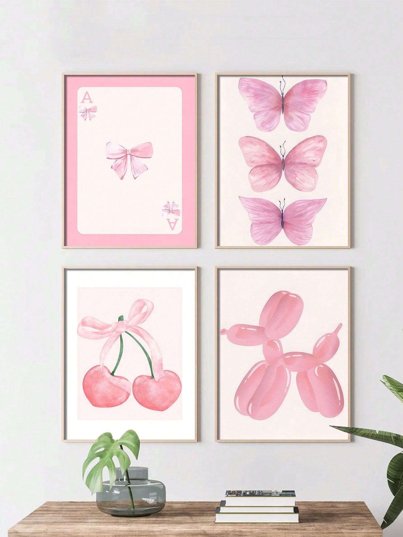Add a stylish touch to your dorm or bedroom with our Chic & Whimsical 4-piece pink wall art prints set. With its unique designs and playful tone, this set is perfect for those who don't take themselves too seriously. Elevate your space with a touch of fun and quirkiness!