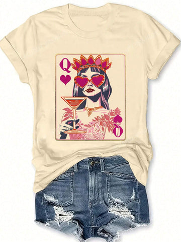 Add a splash of fun to your wardrobe with this Chic Women's Apricot Queen of Hearts Graphic T-Shirt. Its vibrant apricot hue and playful heart design make it a standout piece for any casual outing. Lightweight and comfy, it’s perfect for layering or wearing solo all year round. Embrace your inner queen and let your style shine with this charming tee!