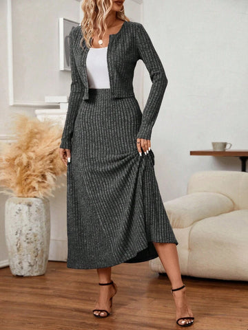 Elevate your work wardrobe with this fabulous two-piece set that proves business casual doesn't have to be boring! The long sleeve top pairs perfectly with a polished skirt, giving you that effortlessly chic look that transitions seamlessly from office meetings to after-work hangouts. Crafted for autumn and winter comfort, this set strikes the perfect balance between professional and playful—because who says you can't have fun while looking put-together? Mix, match, or wear them together for endless styling