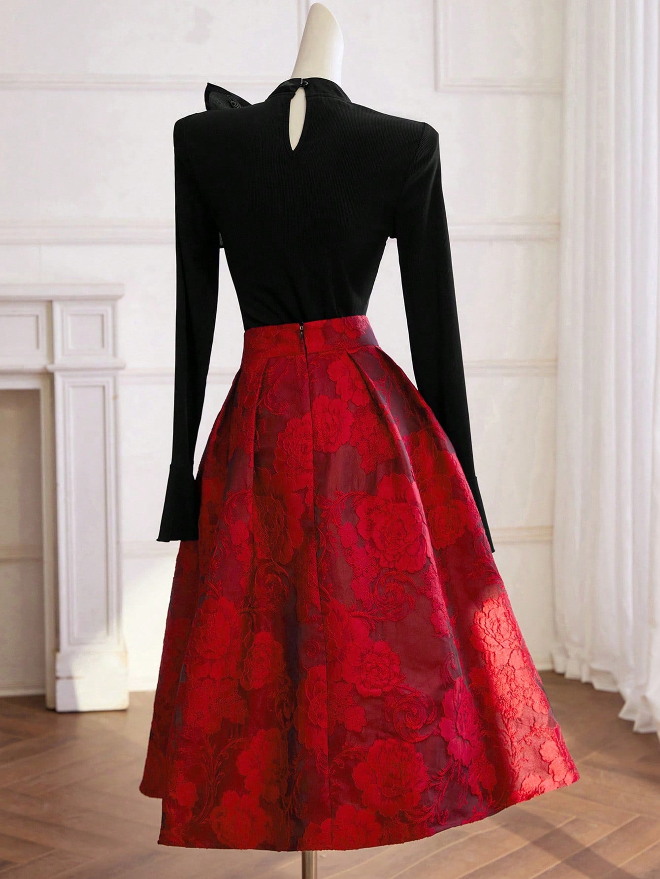 Elevate your wardrobe with this fabulous two-piece set that effortlessly transitions from office to evening! The bow collar long sleeve tee adds a touch of feminine charm, while the floral jacquard peplum skirt brings playful dimension and movement. Perfect for those who want to look put-together without trying too hard—dress it down with sneakers for weekend vibes or pair with heels for a night out. This set proves that style doesn't have to be complicated; sometimes the best looks come from mixing timeles