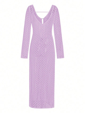 Be the center of attention in our Chic Women's Deep V-Neck Hollow-Out Long Sleeve Sweater Dress. The deep v-neck and hollow-out design add a sexy touch to this cozy sweater dress. Perfect for a night out or a casual date, this dress will make you feel confident and stylish. (Warning: may attract too much attention!)