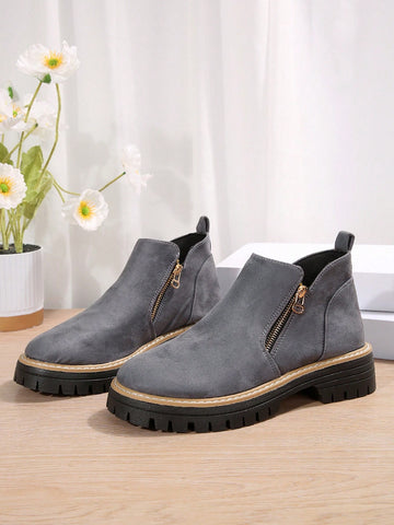 Add some flair to your wardrobe with these Chic Women's Flat Ankle Boots! The stylish zipper detail adds a touch of edge to any outfit. Perfect for any occasion, these boots are both comfortable and fashionable. Grab a pair today and step out in style!