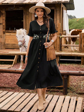 Step into vacation mode with this playful floral embroidery dress! Featuring charming button-front details and delicate floral patterns, it’s designed for effortless style and comfort. Perfect for sunny strolls or casual brunches, this dress adds a fresh, feminine touch to your getaway wardrobe.