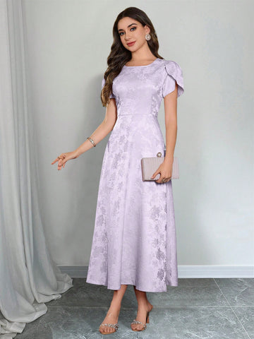 Elevate your wardrobe with this playful jacquard puff sleeve dress that's ready to make a statement! The eye-catching texture and dramatic sleeves create a silhouette that's both fun and flattering. With its versatile crew neck and floor-sweeping length, this dress transitions effortlessly from daytime adventures to evening escapades. Who said elegance can't be playful?