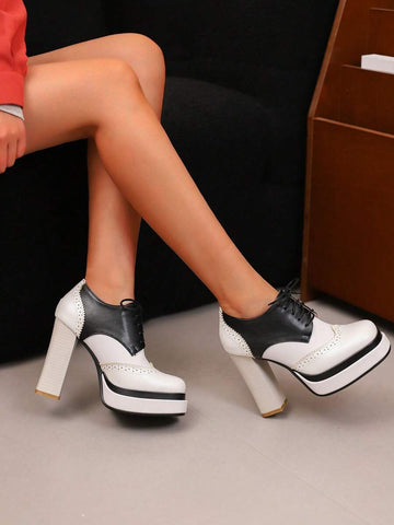 Step out in style with these chic women's lace-up brogue pumps, blending classic British Oxford charm with a playful twist. Featuring a trendy square toe and sturdy block heels, their mixed colors add a burst of personality to any outfit. Perfect for adding a dash of flair to both workdays and weekends, these pumps combine comfort and confidence effortlessly.