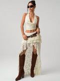 Turn heads this season with our stunning 2-piece set featuring a delicate lace halter camisole paired with a chic asymmetrical mini skirt. Perfect for summer celebrations or back-to-school vibes, this playful ensemble combines feminine elegance with modern edge. The soft lace detailing adds sophistication while the asymmetrical cut keeps things fun and flirty. Whether you're hitting a 4th of July party or making a statement on campus, this versatile set delivers style that's equal parts bold and beautiful.