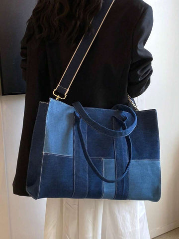 Elevate your everyday style with this chic women's handbag, designed for those who demand both fashion and function. Featuring a bold colorblock blue design with eye-catching spiked details, this oversized square bag offers generous capacity for all your essentials. The durable 100% polyester fabric construction ensures longevity, while comfortable double handles make it easy to carry. Perfect for school, shopping, or casual outings, this versatile shoulder bag combines contemporary aesthetics with practica