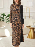 Unleash your wild side with our Chic Leopard Print Dress! Perfect for showing off your figure with a slim fit and stand collar, while added rhinestone details add a touch of glamour. Stand out from the crowd and make a fierce fashion statement!