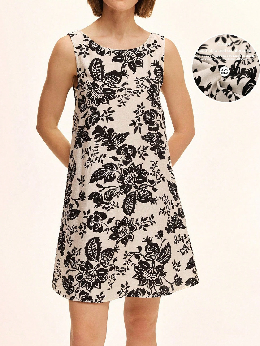 Step into sunny days with this chic sleeveless A-line dress, featuring a playful printed pattern and an adjustable drawstring for a perfect fit. Lightweight and breezy, it’s your go-to choice for effortless style during spring and summer adventures.