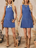 Effortlessly cool meets timeless style with this sleeveless denim dress. The classic round neckline keeps things fresh and approachable, while the convenient back zipper makes getting dressed a breeze. Perfect for layering over tees or styling solo, this versatile piece transitions seamlessly from casual weekends to dressed-up evenings. A wardrobe essential that works as hard as you do.