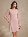Step into effortless charm with this Chic Women's Solid Color Bell Sleeve Dress. Its soft pastel hue and flared bell sleeves add a fun twist to your business casual look, keeping you stylish and comfortable all day. Perfect for work or brunch, it’s the dress that plays up your confidence with every sway.