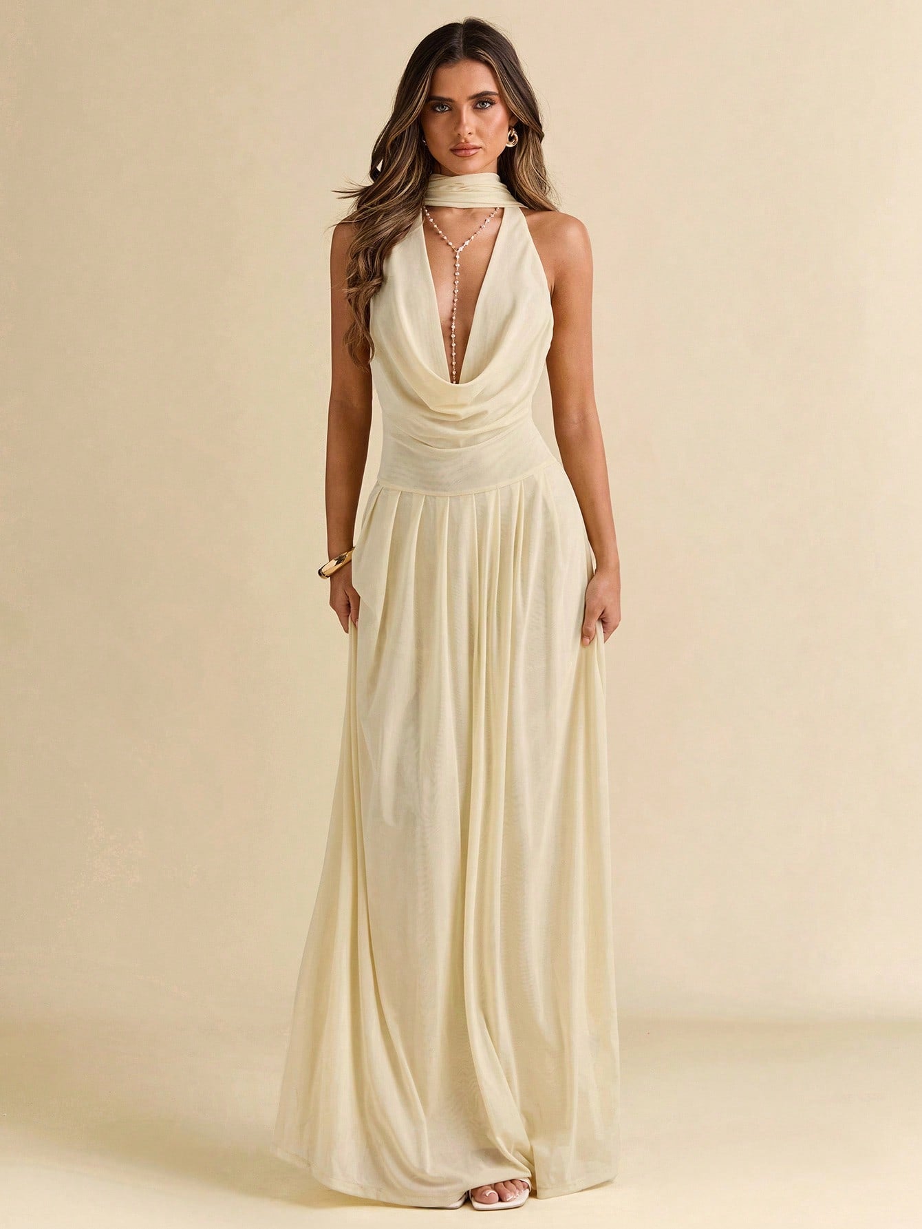 Chic Women's Solid Color Mesh Plunging Neck Backless Ruffle Hem Sexy M – Canary Houze