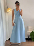 Effortlessly elevate your style with our Chic Women’s Dress. The ruffled V-neck and sleeveless design add a touch of elegance to this solid-colored dress. Perfect for any occasion, this dress will make you stand out with its chic and effortless style. (P.S. It's also incredibly comfortable to wear!)