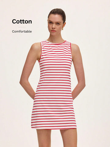 Step out in style with this chic women's striped sleeveless dress, blending vintage charm with casual comfort. Its playful stripes and breezy design make it perfect for effortless, all-day wear. Whether you're headed to brunch or a sunny stroll, this dress adds a fun, timeless touch to your wardrobe.