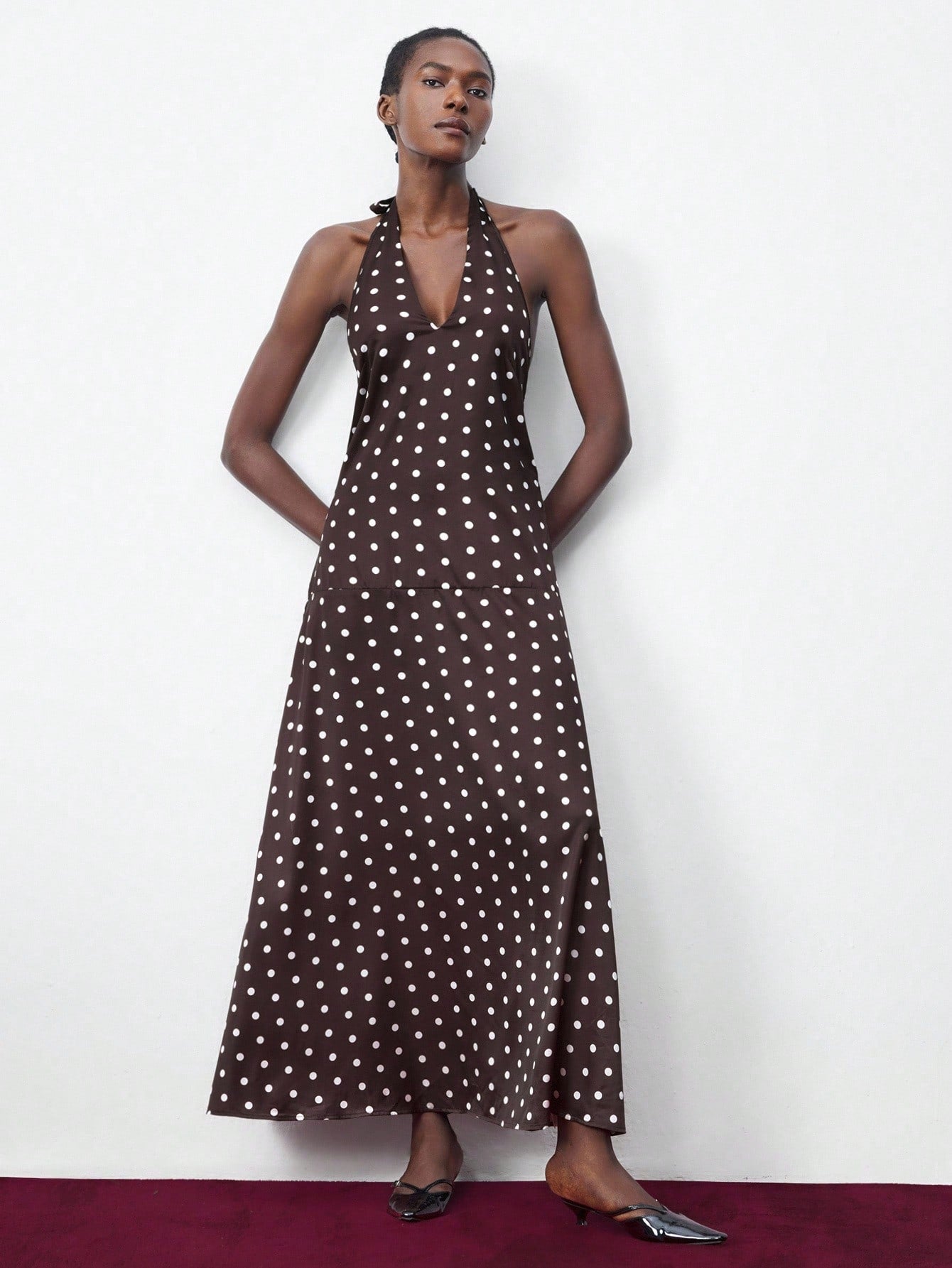 Chic Women's Summer Polka Dot Halter Backless Dress