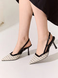 Step out in style with these Chic Woven Color Block Pointed Toe High Heels. Their playful color block design and elegant pointed toe add a fun twist to any romantic outing. The backless silhouette keeps things flirty and fresh, making these heels the perfect match for your dressiest moments. Comfortable enough to dance the night away, they bring a pop of personality to your look with every step.