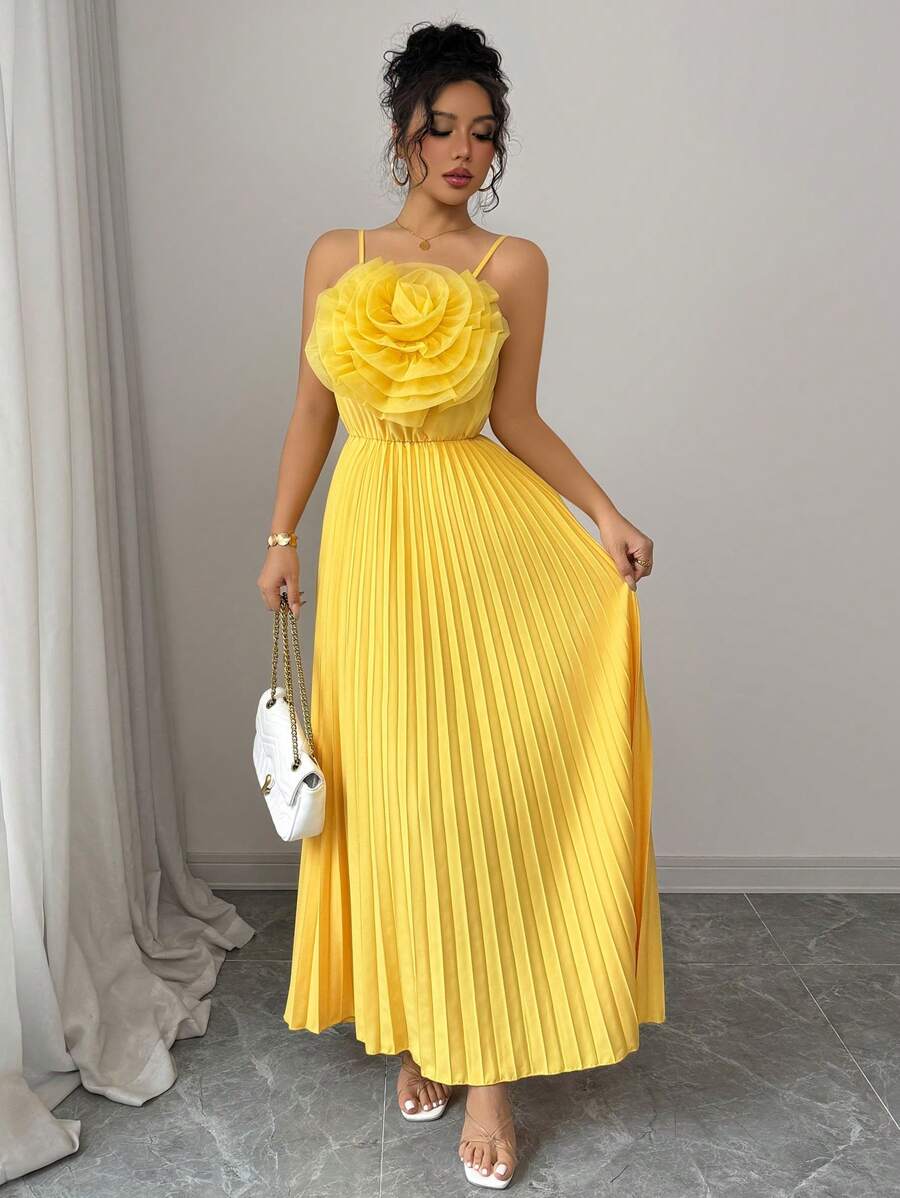 Brighten your wardrobe with this stunning yellow floral A-line dress that's perfect for spring and summer celebrations. The elegant pleated design flatters your silhouette while the cheerful botanical print brings joy to any occasion. Whether you're attending a garden party, brunch, or outdoor wedding, this versatile piece transitions effortlessly from day to night. Crafted for comfort and style, it's the go-to dress that makes you feel confident and radiant all season long.