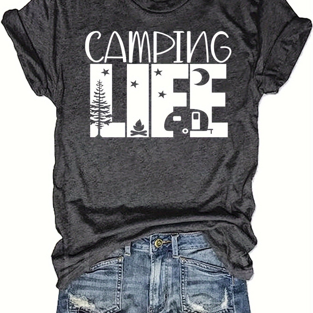 This women's short sleeve t-shirt is perfect for everyday wear, featuring a chic and casual letter neck design. Made for comfort and style, it's versatile for any occasion. The perfect addition to any wardrobe.