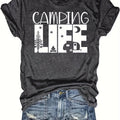 This women's short sleeve t-shirt is perfect for everyday wear, featuring a chic and casual letter neck design. Made for comfort and style, it's versatile for any occasion. The perfect addition to any wardrobe.