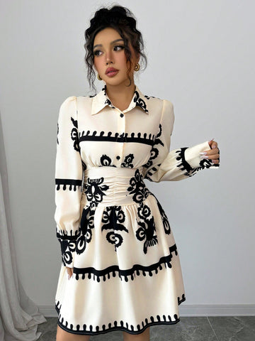 Indulge in comfort and style with our Chic and Comfortable Waist-Cinched Dress! Featuring a playful printed design and a cinched waist, this dress is perfect for casual days or a night out. With long sleeves, you'll stay cozy and stylish all day (and night) long.