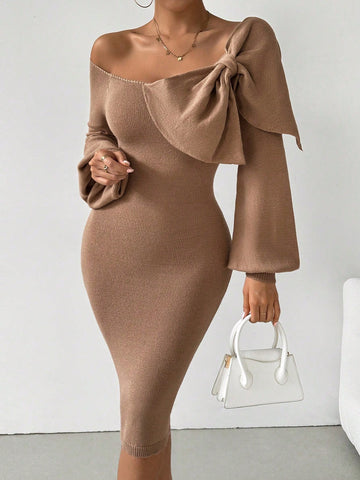 Upgrade your wardrobe with our Chic and Cozy Women's Asymmetrical Neck Bow Sweater Dress. This stylish dress features an asymmetrical neck and a bow detail, creating a chic and elegant look. Made with high-quality material, it's both cozy and comfortable to wear. Elevate your style with this must-have dress.